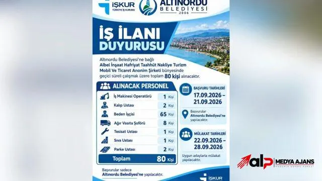 Altınordu Belediyesi 7 Kadroda Toplam 80 İşçi Alacak
